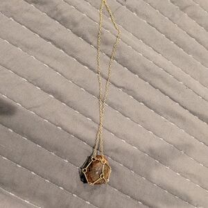 Elegant Ocean Jasper Gold Pendant Necklace With Cage